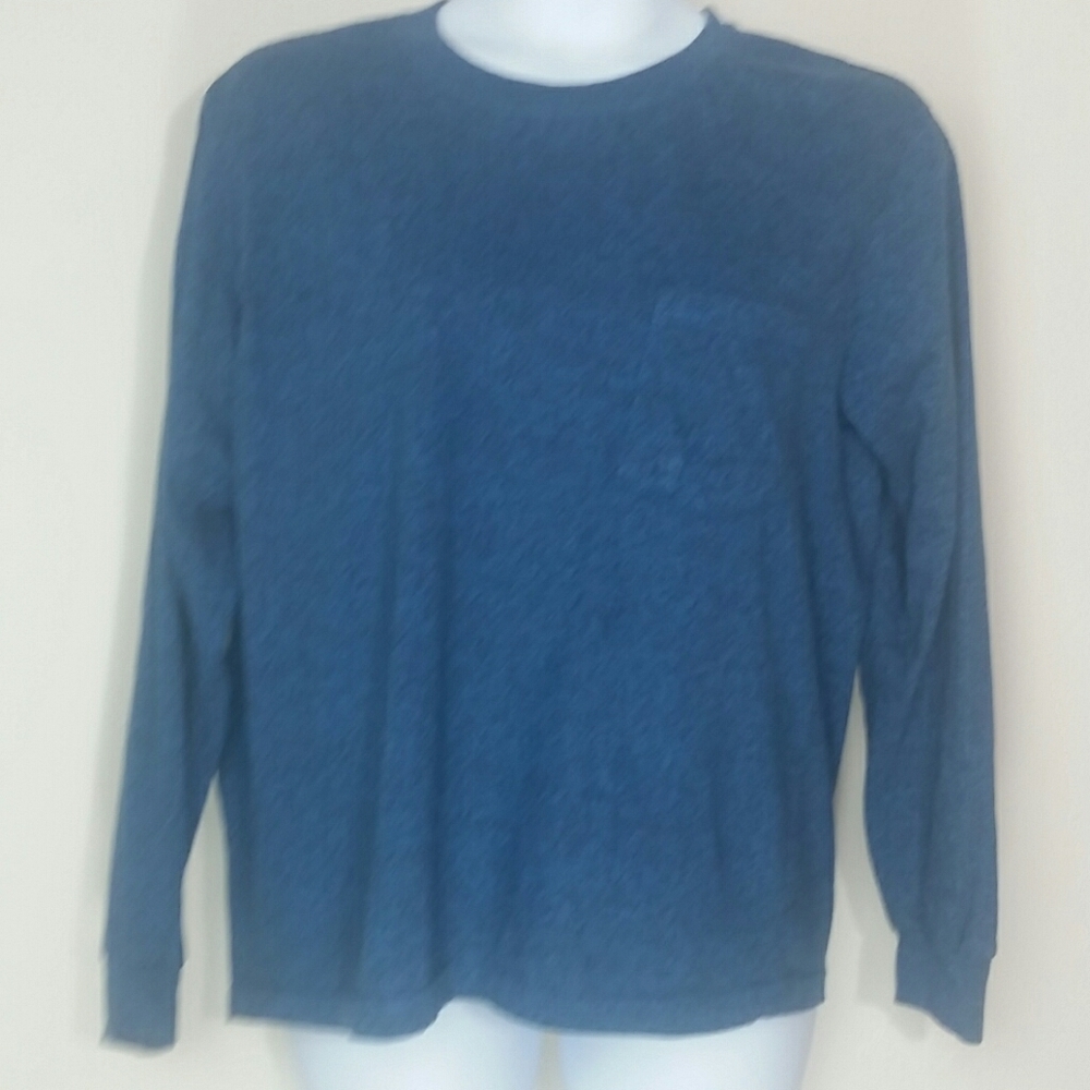 Open Trails Blue Long Sleeve Pocket T Shirt Mens XL Crew Neck Casual Outdoor Lay